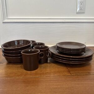 Full Set Of 4 Fiesta Homer Laughlin Chocolate Brown Mug Plates Bowl